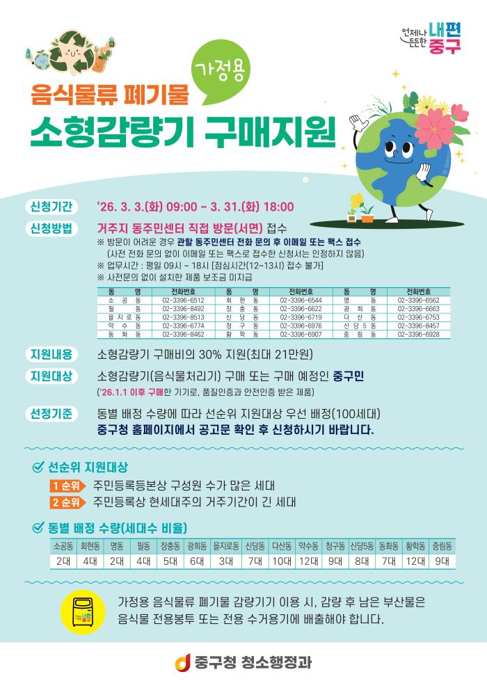 중구, 음식물 쓰레기 감량기 구매 지원 기사 이미지