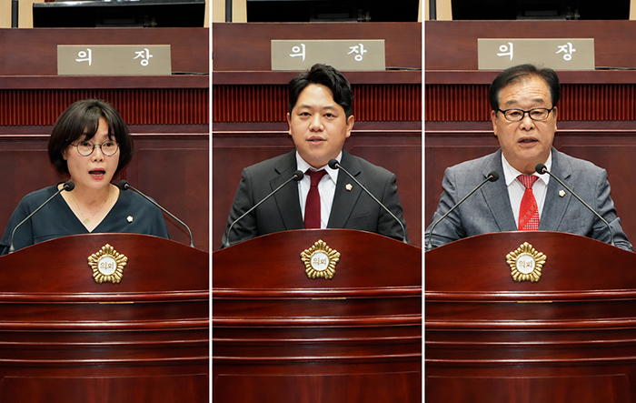 왼쪽부터 최영숙 운영위원장 김세종 행정기획위원장 안태민 복지건설위원장