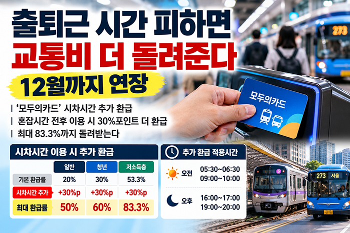 출퇴근 시간 피하면 교통비 더 돌려준다…12월까지 연장