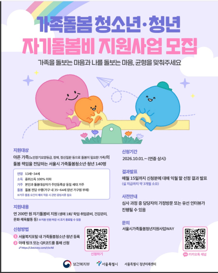 가족 돌보는 청소년·청년에 200만원…동대문구도 신청