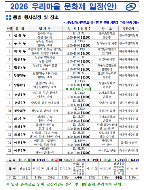 동대문구 15개 동 ‘우리마을 문화제’ 열린다